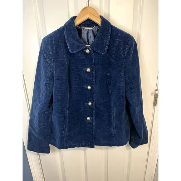 Sigrid Olsen Blue Velvet Swing Jacket Size Large - Picture 1 of 6